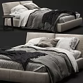 Modern Minimalist Double Bed With Gray White Bedding Pillows And Throw Blanket 3d model