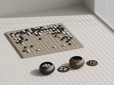Go Board Game Setup With Stones And Bowls In Bright Room 3d model