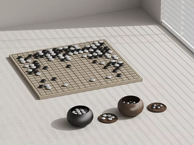 Go Board Game Setup With Stones And Bowls In Bright Room 3d model