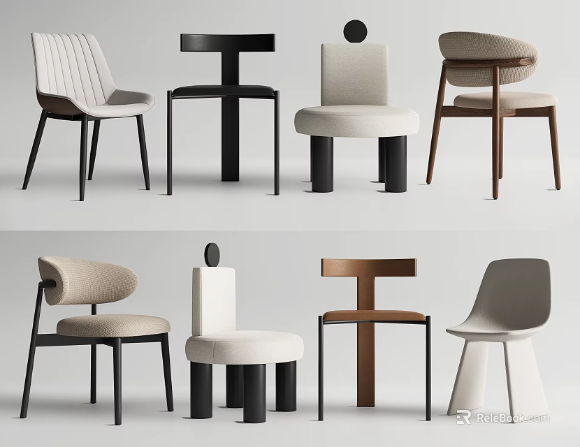 Stylish Modern Dining Chairs With Various Designs And Minimalist Styles 3d model 