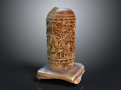 Traditional Ceramic Vessel With Intricate Carved Dragon Patterns And Cylindrical Pedestal Base 3d model