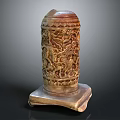 Traditional Ceramic Vessel With Intricate Carved Dragon Patterns And Cylindrical Pedestal Base