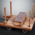 Vintage Wooden Cart With Textured Box And Wooden Posts On Wheels