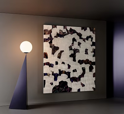 Textured Abstract Oil Painting with Brown Black White Patches in Modern Interior Wall Art Decor 3d model