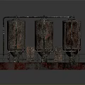 Rustic Industrial Equipment Setup With Three Storage Tanks Pipes And Metal Platform