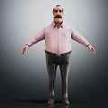 3D Rendered Male Character In Pink Shirt Dark Pants With Mustache Arms Outstretched Gray Background