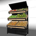 Multi Layer Grocery Display Shelf with Fresh Vegetables Tomatoes Cucumbers Broccoli and Potatoes