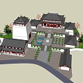 Traditional Chinese Ancient Architecture Featuring Red Exterior Black Roof Curved Eaves And Stone Steps