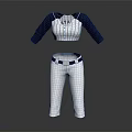 Baseball Style Blue And White Striped Sleeved Top With White Belted Pants
