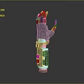 Detailed Mechanical Arm Design with Red Hand and Gray Structure Featuring Functional Buttons and Joints