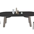Modern Dining Table Set With Oval Table Black Chairs And Vase Decorations 3d model