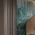Modern Luxury Sales Office Interior With Piano Crystal Chandelier Blue Wall And Black White Tiles