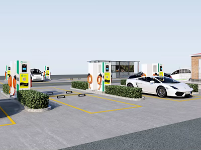 Charging pile in charging area of modern parking lot 3d model
