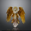Majestic Detailed Angel Statue With Golden Wings Halo And White Robe
