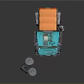 Blue Toy Truck Doll With Cracked Windshield Orange Container And Silver Trash Can Lids