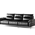 Black Leather Three Seater Sofa With Modern Design And Metal Legs