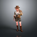 Woman Wearing Cowboy Hat Leather Armor Arm Guard Shorts And Brown Boots