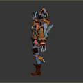 Game Movie Sci Fi Character With Orange Blue Mechanical Armor And Exoskeleton Arms