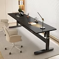Modern White Height Adjustable Desk and Rolling Office Chairs with Laptop Pen Holder Green Plant