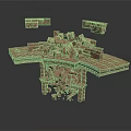 Detailed Crumbling Brick Building Structure With Collapsing Walls And Scattered Debris