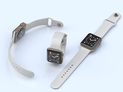 Three Stylish Watches With White Straps And Square Dials Displayed On White Background 3d model