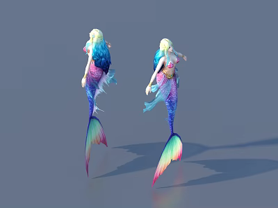 Game and Movie Character Mermaid with Golden Hair and Colorful Flowing Tail Design 3d model