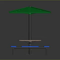 Outdoor Table With Green Canopy Square Tabletop Blue Benches And Metal Frame