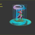 Warrior Character Standing On Blue Glowing Platform With Sword And Pink Aura 3d model