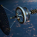 Spacecraft Component With Wheel Structure And Mesh Antenna In Earth Orbit 3d model