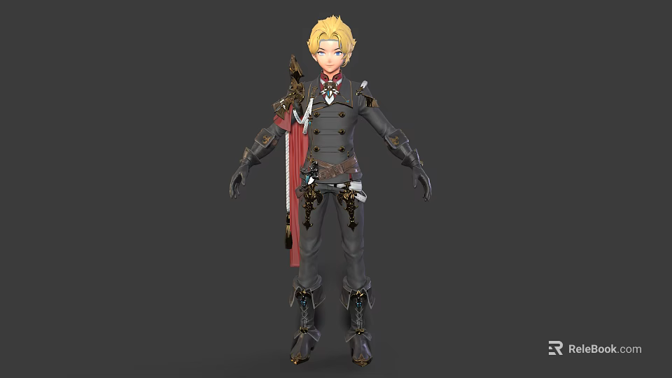 Fantasy Character With Blonde Hair In Dark Ornamental Outfit And Creature Inspired Gear 3d model 