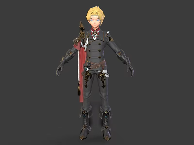 Fantasy Character With Blonde Hair In Dark Ornamental Outfit And Creature Inspired Gear 3d model