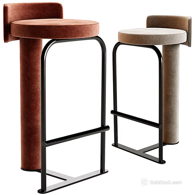 Modern Brown And Beige Velvet Bar Stools With Black Metal Frames 3d model 