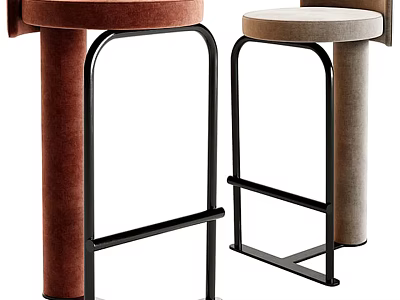 Modern Brown And Beige Velvet Bar Stools With Black Metal Frames 3d model