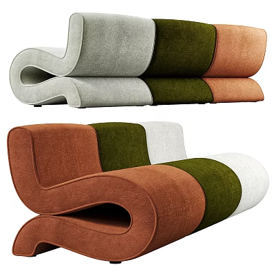 Stylish Modern Sectional Sofa Featuring Curved Design And Multi Colored Fabric Upholstery 3d model