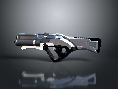 Futuristic Sci Fi Pistol With Silver Black Metallic Finish Advanced Design And Reflective Reflection 3d model