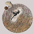 Artistic Round Rug With Black Human Figure And Gray Brown Beige Tones Design