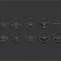 Various Car Steering Wheel Models With Different Designs On Gray Background 3d model