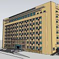 Multi Story Office Building Exterior With Yellow Facade Numerous Windows And Balconies