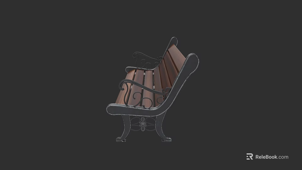Classic Landscape Bench With Wooden Slats Metal Frame And Decorative Armrest 3d model 