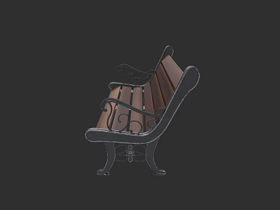 Classic Landscape Bench With Wooden Slats Metal Frame And Decorative Armrest 3d model