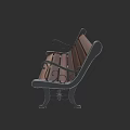 Classic Landscape Bench With Wooden Slats Metal Frame And Decorative Armrest