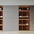 Modern Minimalist Wooden Decorative Cabinet With Perforated Screen Built in Lighting And Decorative Items