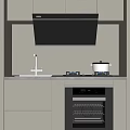 Modern Minimalist Kitchen Interior With Range Hood Gas Stove Oven And Appliances