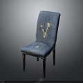 Distressed Blue Chair With Torn Fabric Upholstery And Wooden Legs Design