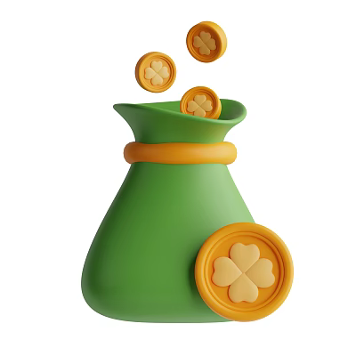 Decorative Ornament Set Featuring Green Bag Yellow Band Gold Coins And Four Leaf Clover 3d model