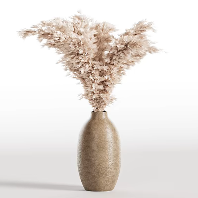Elegant Brown Vase With Light Pink Pampas Grass Arrangement On White Background 3d model