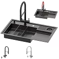 Modern Black Kitchen Sink With Faucet Drain Rack and Functional Accessories 3d model