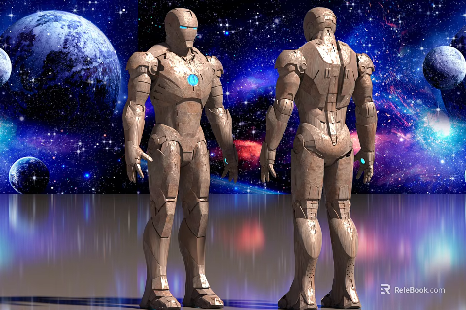 Robot Character From Game And Movie With Iron Man Like Metallic Armor In Starry Space 3d model 