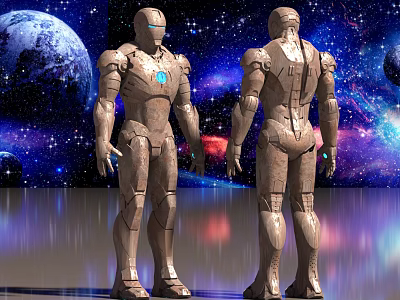 Robot Character From Game And Movie With Iron Man Like Metallic Armor In Starry Space 3d model