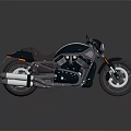 Modern Black Cruiser Motorcycle Featuring Chrome Exhaust Pipes Leather Seat and Alloy Wheels